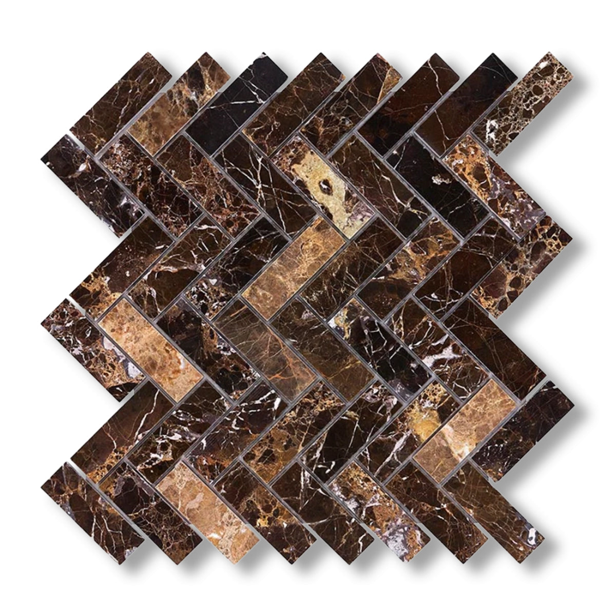1x3 Emperador Dark Marble Polished Herringbone Mosaic Tile - American Tile Depot