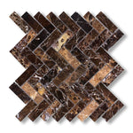 1x3 Emperador Dark Marble Polished Herringbone Mosaic Tile - American Tile Depot