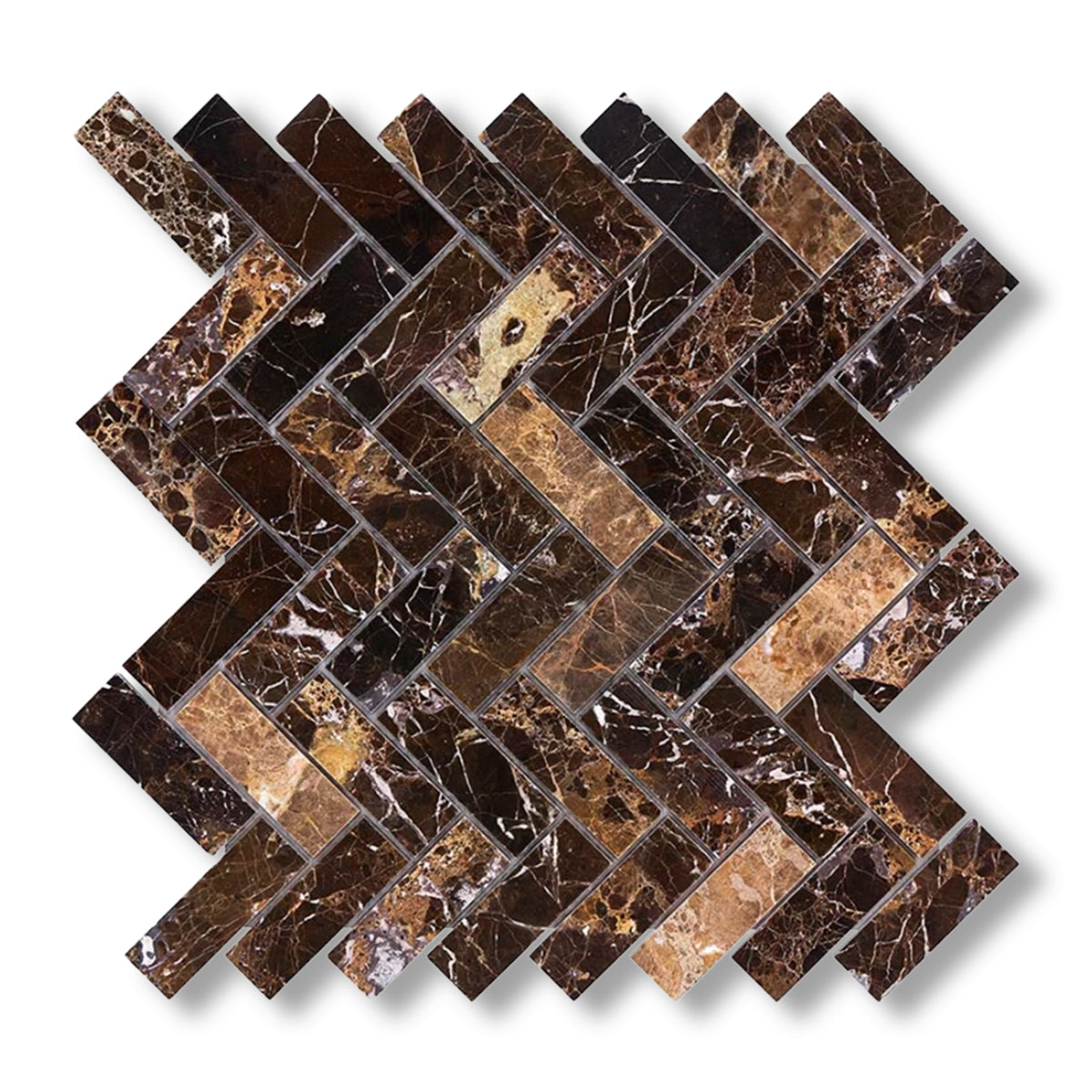 1x3 Emperador Dark Marble Polished Herringbone Mosaic Tile - American Tile Depot