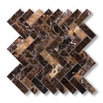 1x3 Emperador Dark Marble Polished Herringbone Mosaic Tile - American Tile Depot