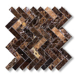 1x3 Emperador Dark Marble Polished Herringbone Mosaic Tile - American Tile Depot