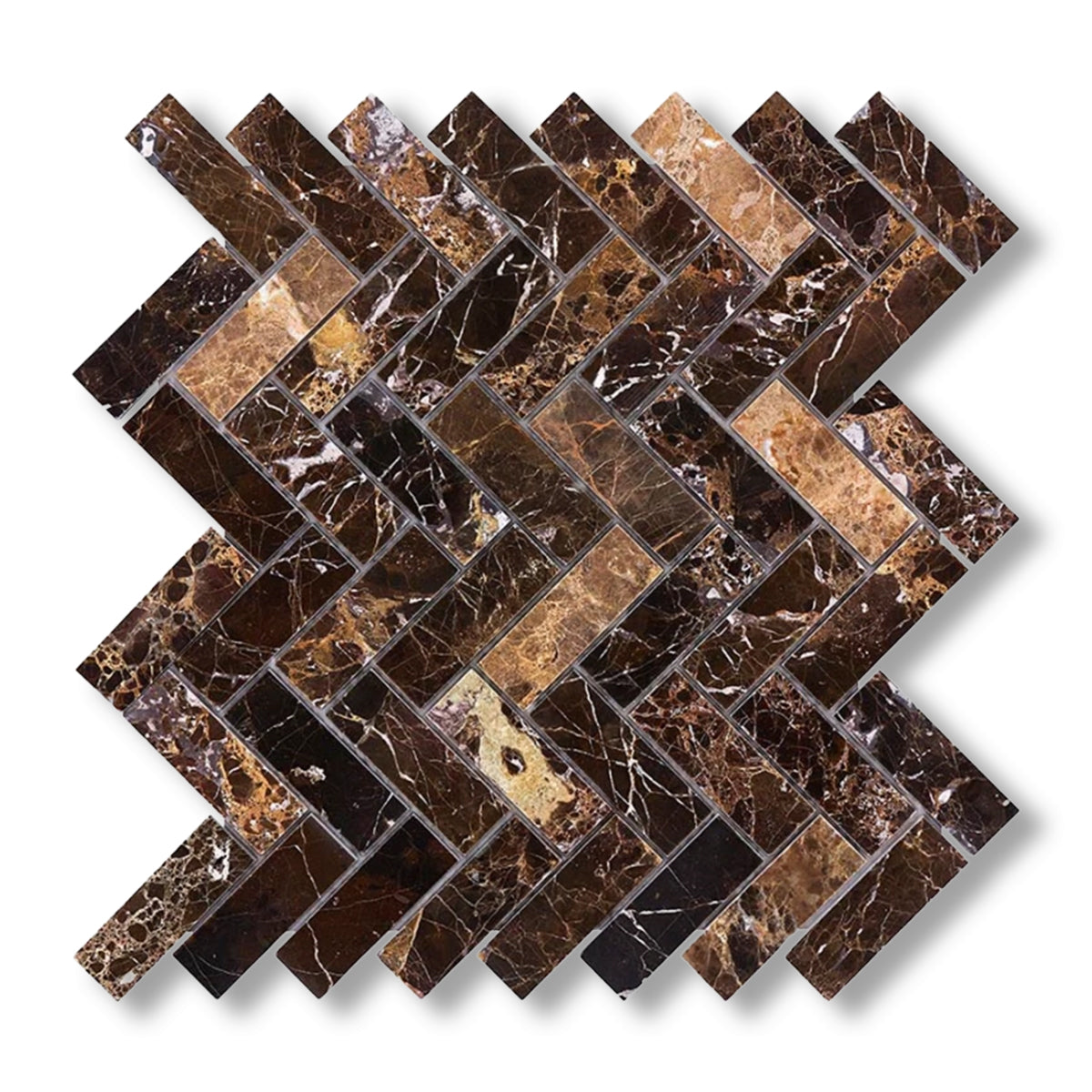 1x3 Emperador Dark Marble Polished Herringbone Mosaic Tile - American Tile Depot