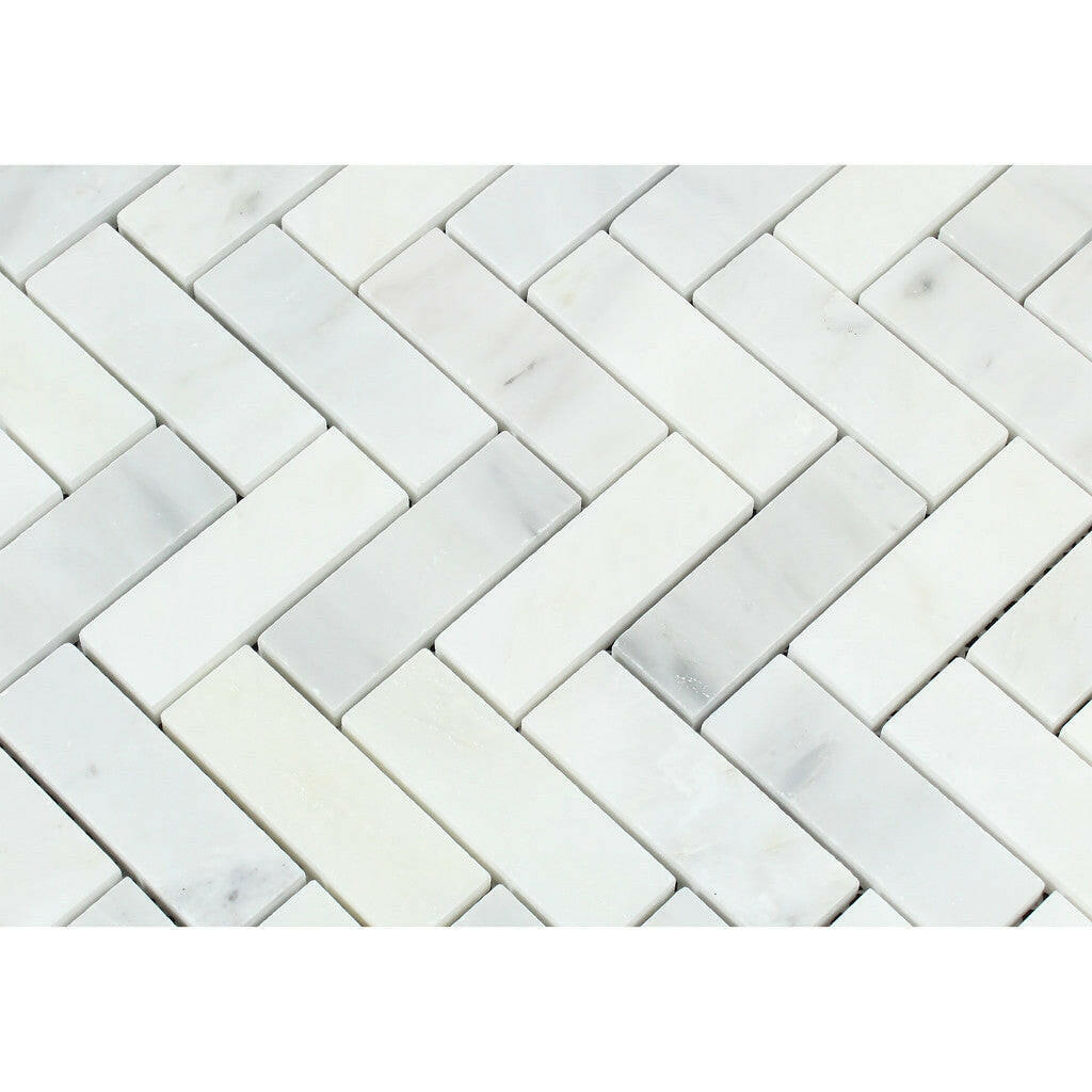 1x3 Oriental White / Asian Statuary Marble Polished Herringbone Mosaic Tile 1x3 Oriental White / Asian Statuary Marble Polished Herringbone Mosaic Tile - American Tile Depot