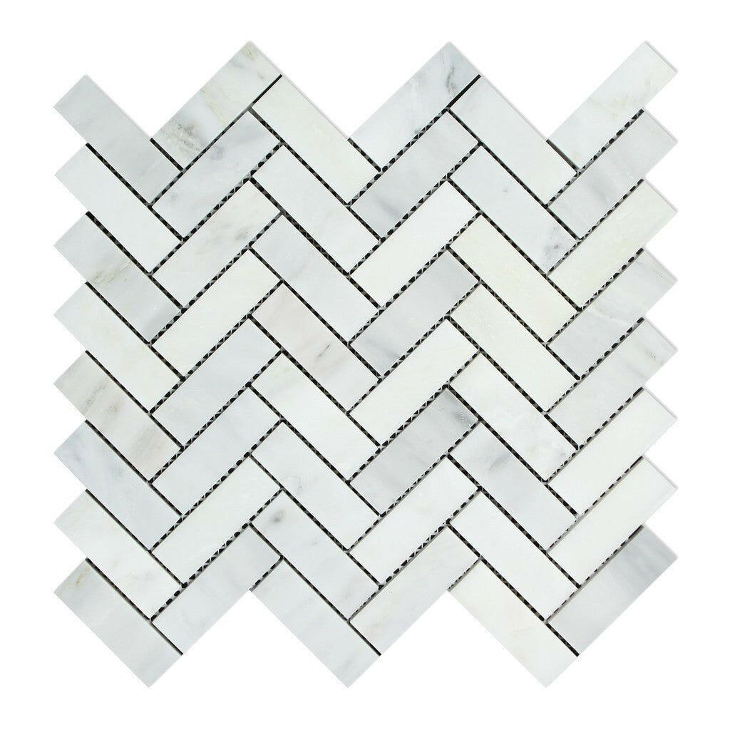 1x3 Oriental White / Asian Statuary Marble Polished Herringbone Mosaic Tile 1x3 Oriental White / Asian Statuary Marble Polished Herringbone Mosaic Tile - American Tile Depot