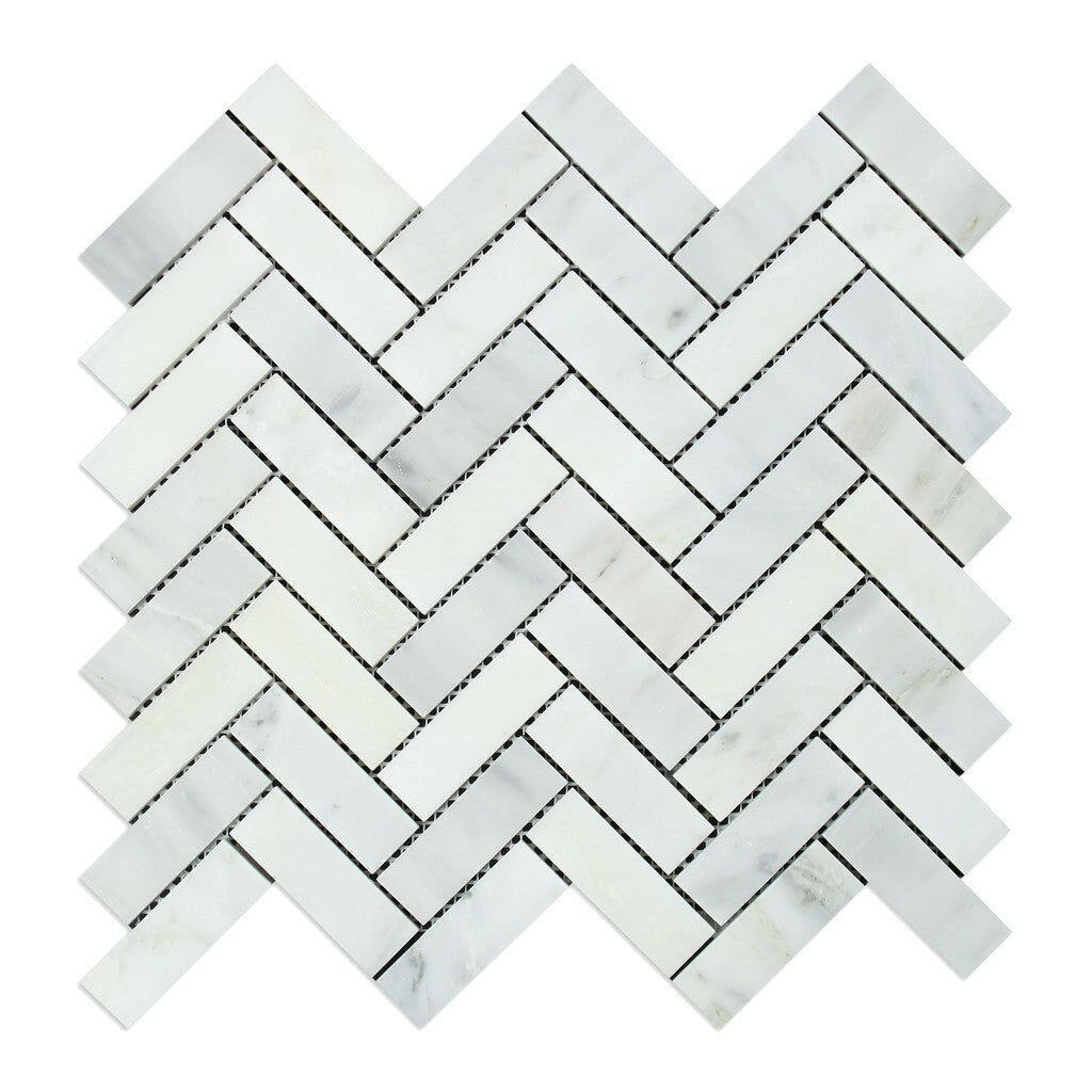 1x3 Oriental White / Asian Statuary Marble Polished Herringbone Mosaic Tile 1x3 Oriental White / Asian Statuary Marble Polished Herringbone Mosaic Tile - American Tile Depot