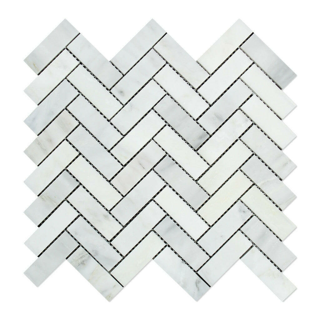 1x3 Oriental White / Asian Statuary Marble Polished Herringbone Mosaic Tile 1x3 Oriental White / Asian Statuary Marble Polished Herringbone Mosaic Tile - American Tile Depot