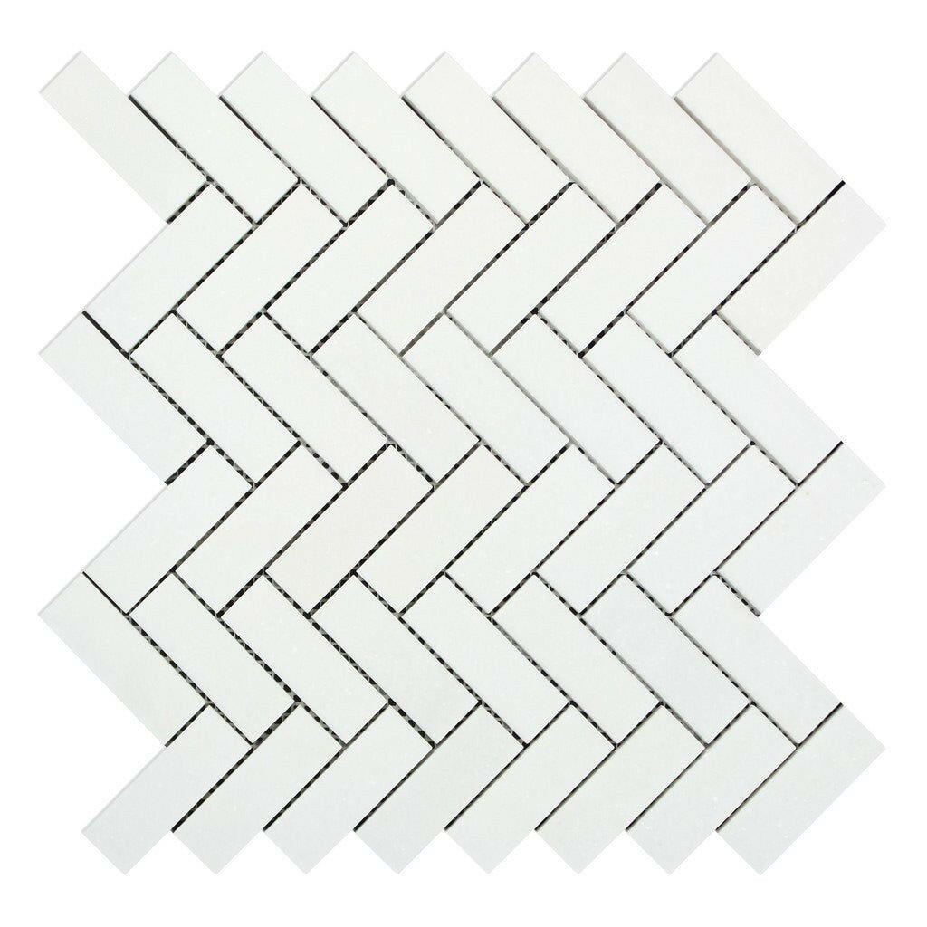 1x3 Thassos White Marble Honed Herringbone Mosaic Tile 1x3 Thassos White Marble Honed Herringbone Mosaic Tile - American Tile Depot