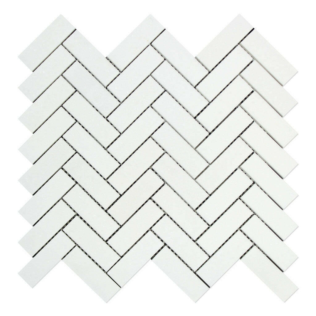 1x3 Thassos White Marble Honed Herringbone Mosaic Tile 1x3 Thassos White Marble Honed Herringbone Mosaic Tile - American Tile Depot