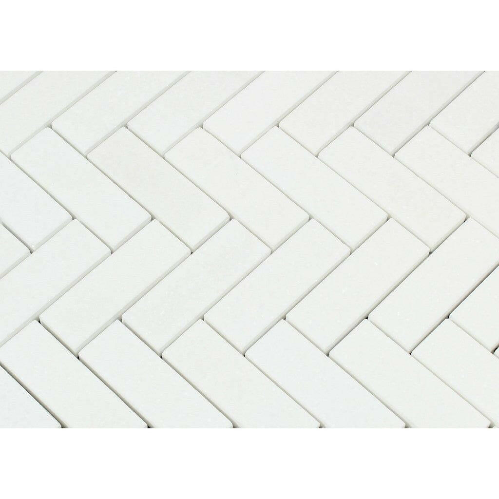 1x3 Thassos White Marble Polished Herringbone Mosaic Tile 1x3 Thassos White Marble Polished Herringbone Mosaic Tile - American Tile Depot