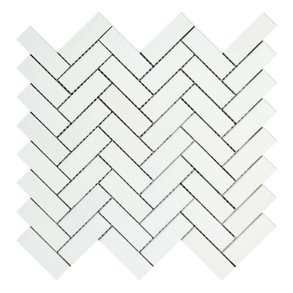 1x3 Thassos White Marble Polished Herringbone Mosaic Tile 1x3 Thassos White Marble Polished Herringbone Mosaic Tile - American Tile Depot