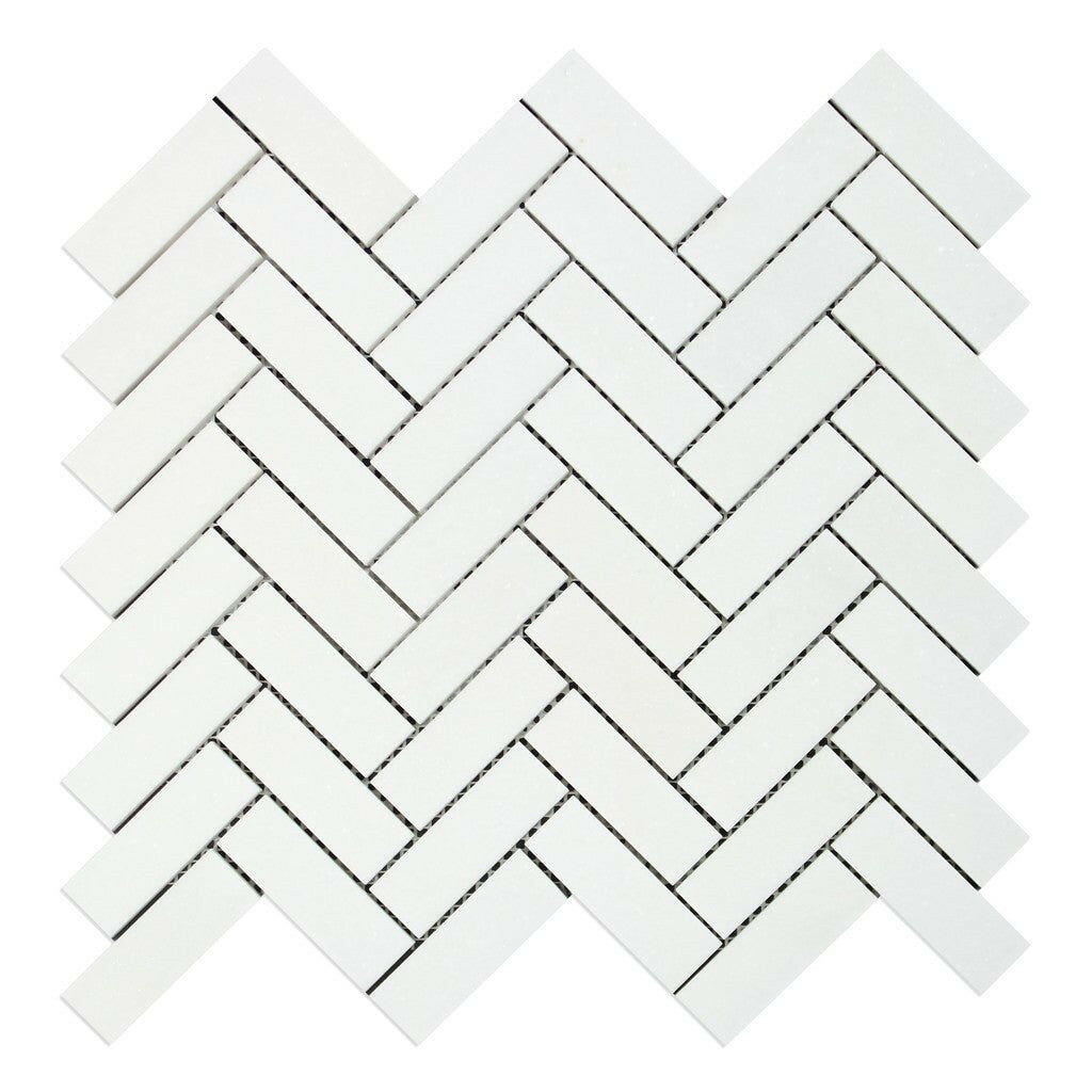 1x3 Thassos White Marble Polished Herringbone Mosaic Tile 1x3 Thassos White Marble Polished Herringbone Mosaic Tile - American Tile Depot