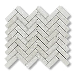 1x3 White Pearl / Botticino Marble Polished Herringbone Mosaic Tile - American Tile Depot