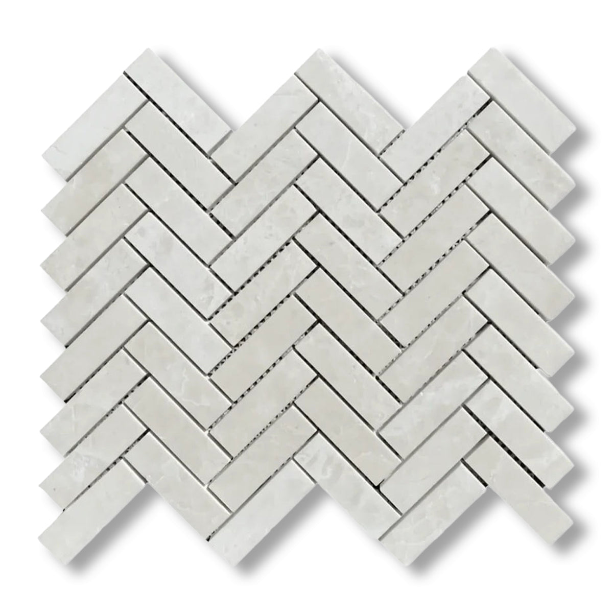 1x3 White Pearl / Botticino Marble Polished Herringbone Mosaic Tile - American Tile Depot