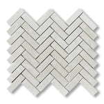 1x3 White Pearl / Botticino Marble Polished Herringbone Mosaic Tile - American Tile Depot