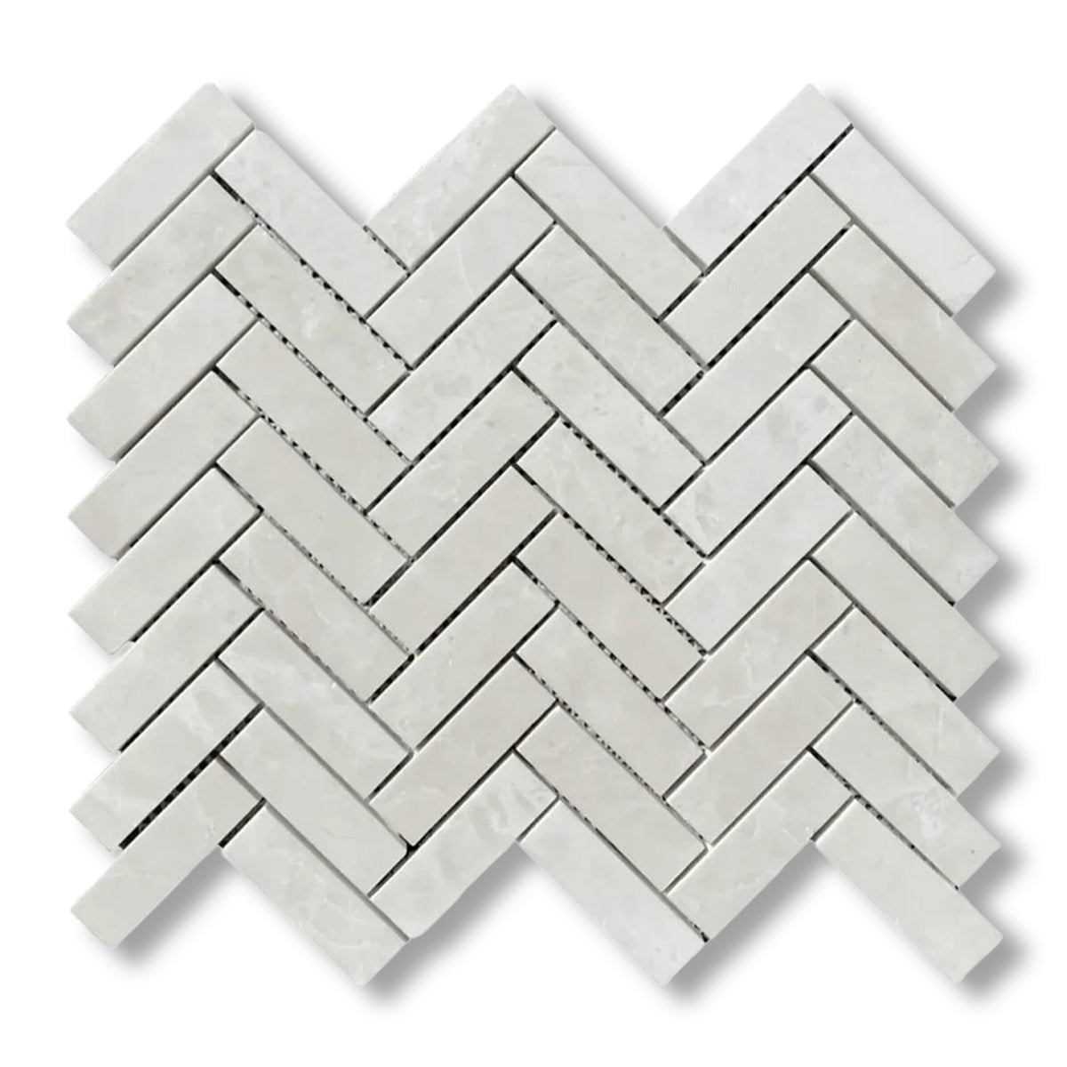 1x3 White Pearl / Botticino Marble Polished Herringbone Mosaic Tile - American Tile Depot