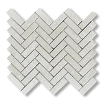 1x3 White Pearl / Botticino Marble Polished Herringbone Mosaic Tile - American Tile Depot
