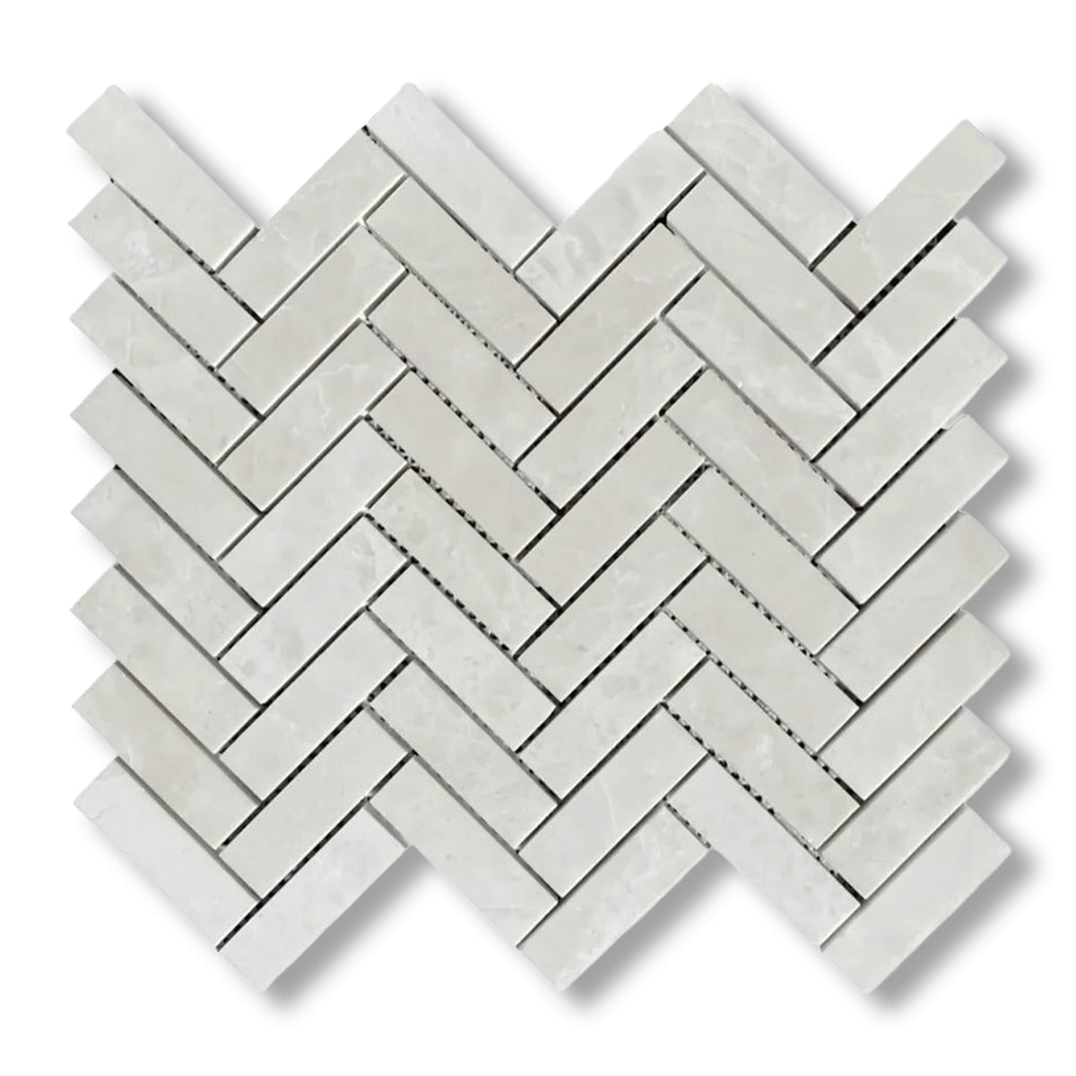 1x3 White Pearl / Botticino Marble Polished Herringbone Mosaic Tile - American Tile Depot