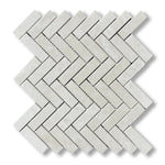 1x3 White Pearl / Botticino Marble Polished Herringbone Mosaic Tile - American Tile Depot