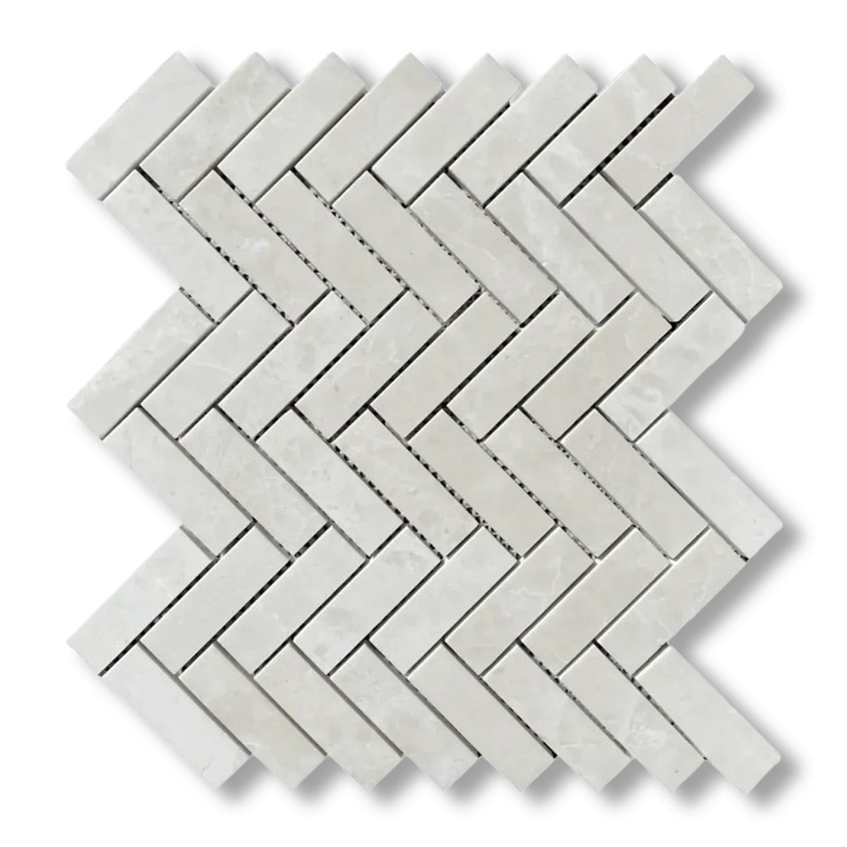 1x3 White Pearl / Botticino Marble Polished Herringbone Mosaic Tile - American Tile Depot