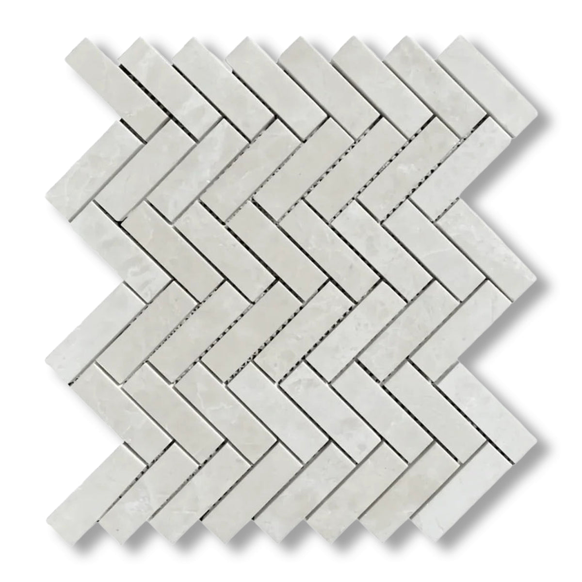 1x3 White Pearl / Botticino Marble Polished Herringbone Mosaic Tile - American Tile Depot