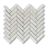 1x3 White Pearl / Botticino Marble Polished Herringbone Mosaic Tile - American Tile Depot