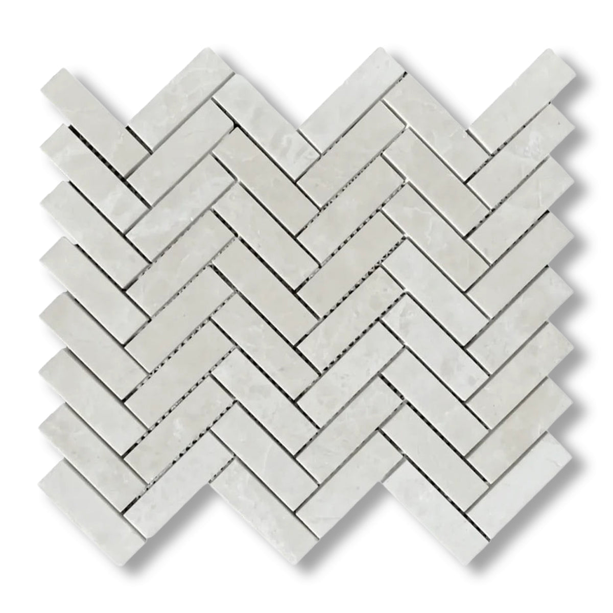 1x3 White Pearl / Botticino Marble Polished Herringbone Mosaic Tile - American Tile Depot