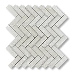 1x3 White Pearl / Botticino Marble Polished Herringbone Mosaic Tile - American Tile Depot