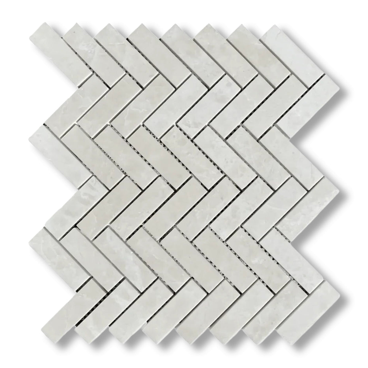 1x3 White Pearl / Botticino Marble Polished Herringbone Mosaic Tile
