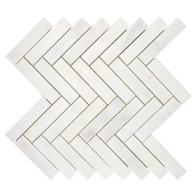 1x4 Afyon White Marble Polished Herringbone Mosaic Tile 1x4 Afyon White Marble Polished Herringbone Mosaic Tile - American Tile Depot