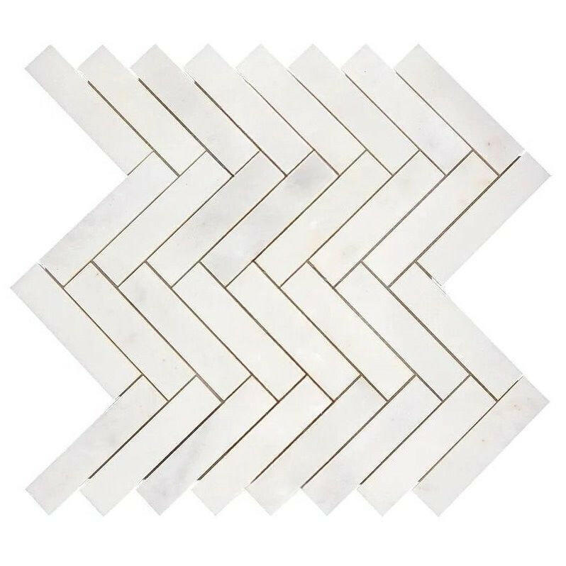 1x4 Afyon White Marble Polished Herringbone Mosaic Tile 1x4 Afyon White Marble Polished Herringbone Mosaic Tile - American Tile Depot