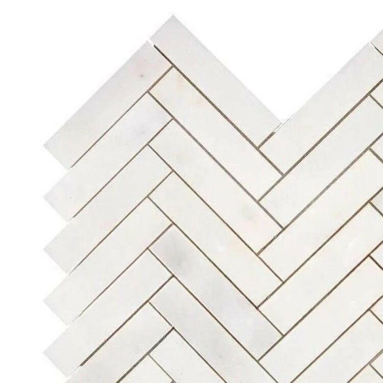 1x4 Afyon White Marble Polished Herringbone Mosaic Tile 1x4 Afyon White Marble Polished Herringbone Mosaic Tile - American Tile Depot