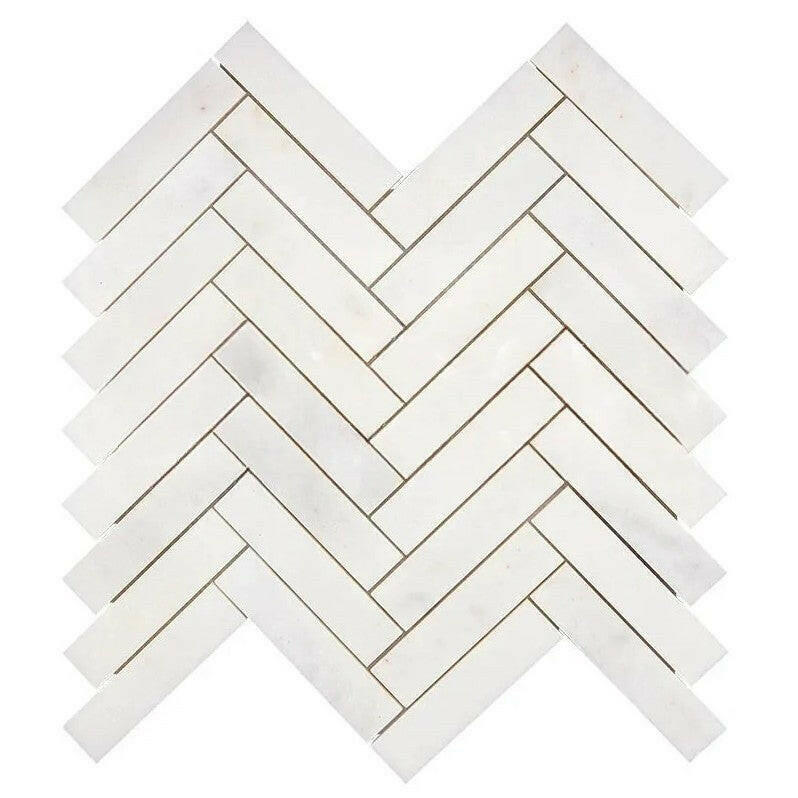 1x4 Afyon White Marble Polished Herringbone Mosaic Tile 1x4 Afyon White Marble Polished Herringbone Mosaic Tile - American Tile Depot