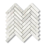 1x4 Bianco Congelato Dolomite Leathered Herringbone Mosaic Tile - American Tile Depot