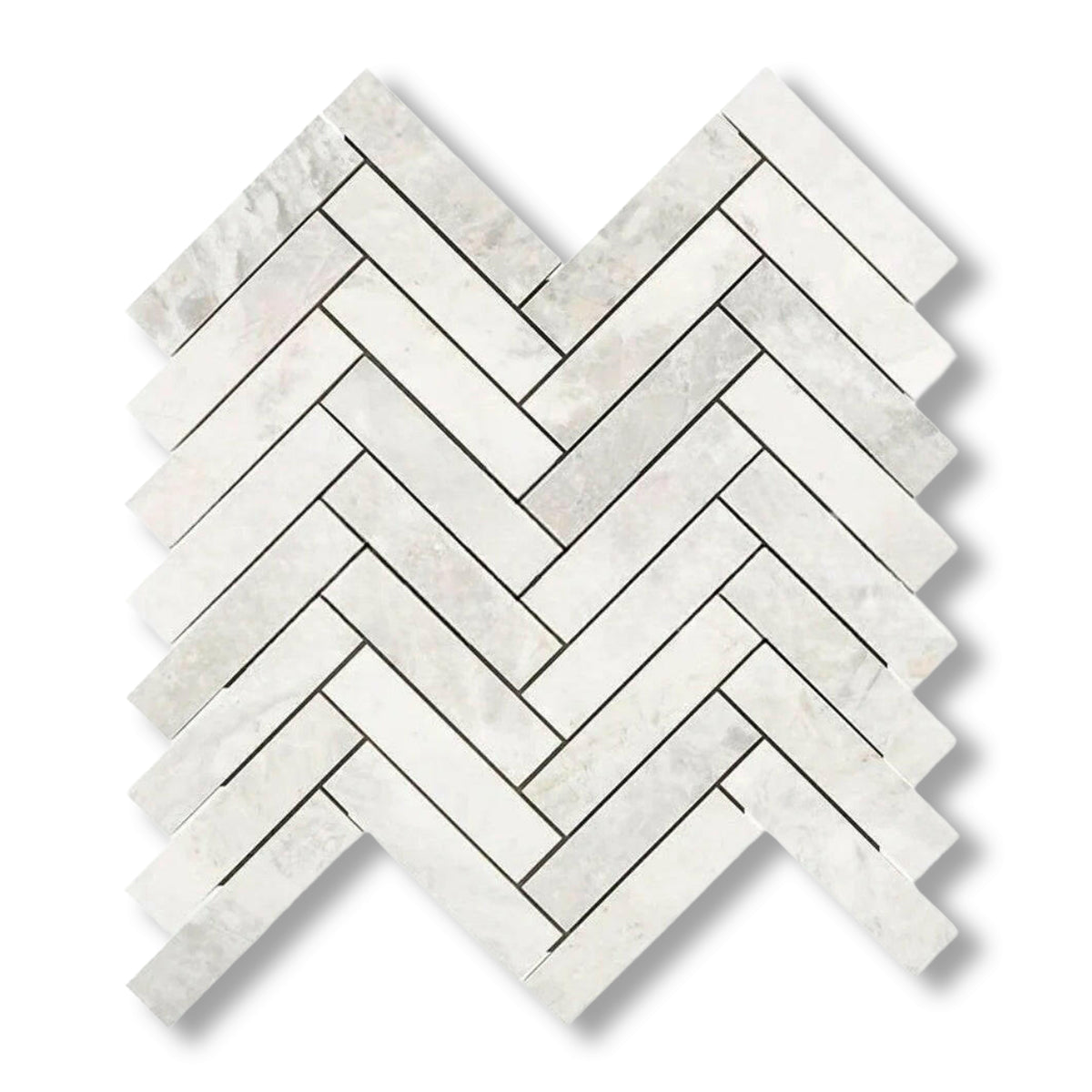1x4 Bianco Congelato Dolomite Leathered Herringbone Mosaic Tile