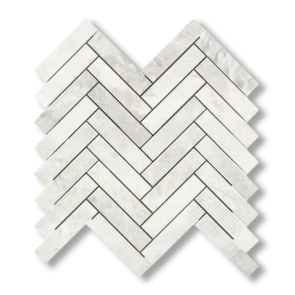 1x4 Bianco Congelato Dolomite Leathered Herringbone Mosaic Tile
