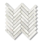 1x4 Bianco Congelato Dolomite Leathered Herringbone Mosaic Tile - American Tile Depot