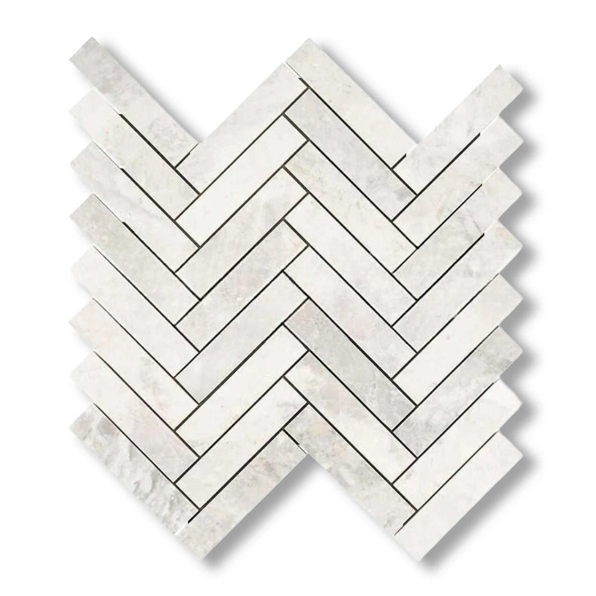 1x4 Bianco Congelato Dolomite Leathered Herringbone Mosaic Tile - American Tile Depot