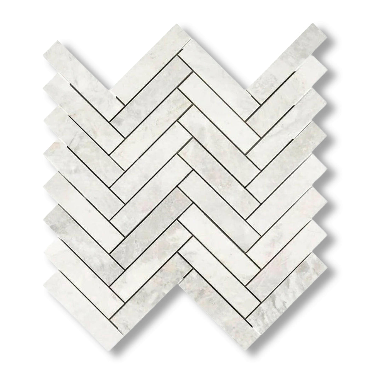 1x4 Bianco Congelato Dolomite Leathered Herringbone Mosaic Tile - American Tile Depot