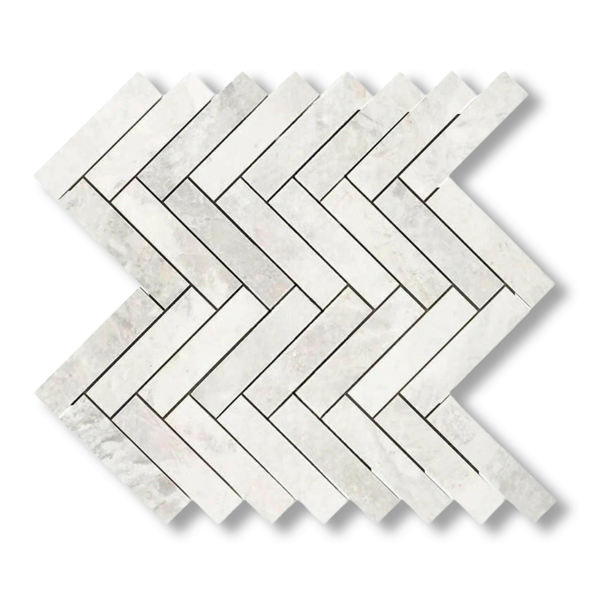 1x4 Bianco Congelato Dolomite Leathered Herringbone Mosaic Tile - American Tile Depot