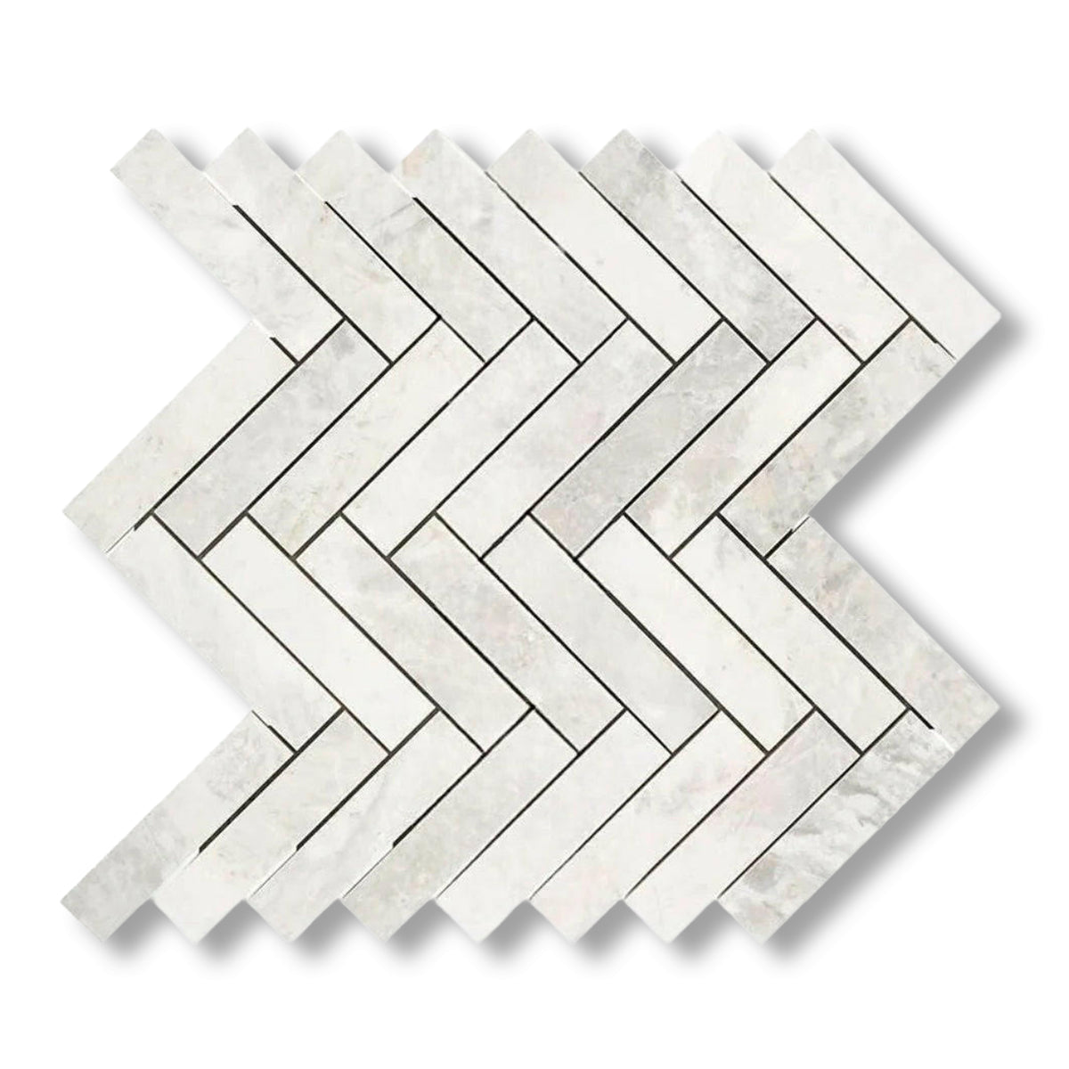 1x4 Bianco Congelato Dolomite Leathered Herringbone Mosaic Tile - American Tile Depot