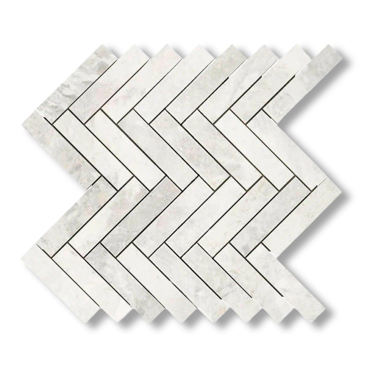 1x4 Bianco Congelato Dolomite Leathered Herringbone Mosaic Tile - American Tile Depot