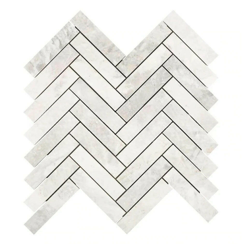 1x4 Bianco Congelato Dolomite Leathered Herringbone Mosaic Tile 1x4 Bianco Congelato Dolomite Leathered Herringbone Mosaic Tile - American Tile Depot
