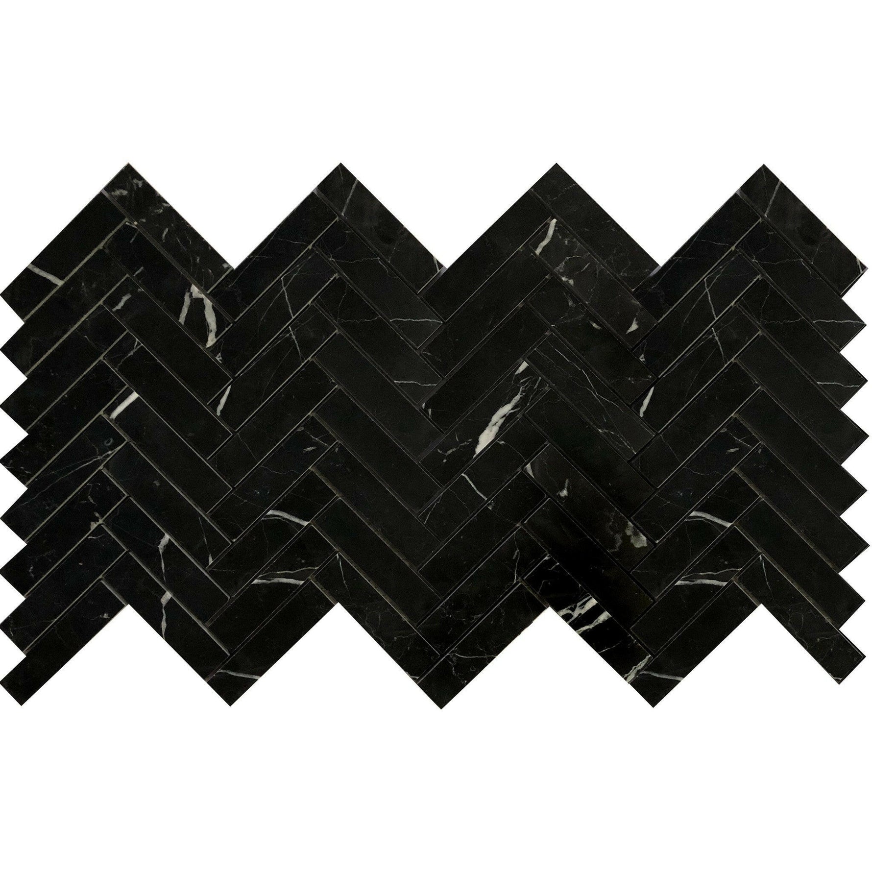 1x4 Black Marquina Marble Honed Herringbone Mosaic Tile 1x4 Black Marquina Marble Honed Herringbone Mosaic Tile - American Tile Depot