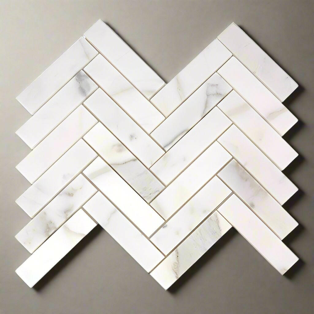 1x4 Calacatta Gold Marble Polished Herringbone Mosaic Tile 1x4 Calacatta Gold Marble Polished Herringbone Mosaic Tile - American Tile Depot