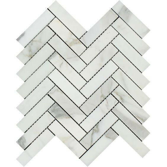 1x4 Calacatta Gold Marble Polished Herringbone Mosaic Tile 1x4 Calacatta Gold Marble Polished Herringbone Mosaic Tile - American Tile Depot