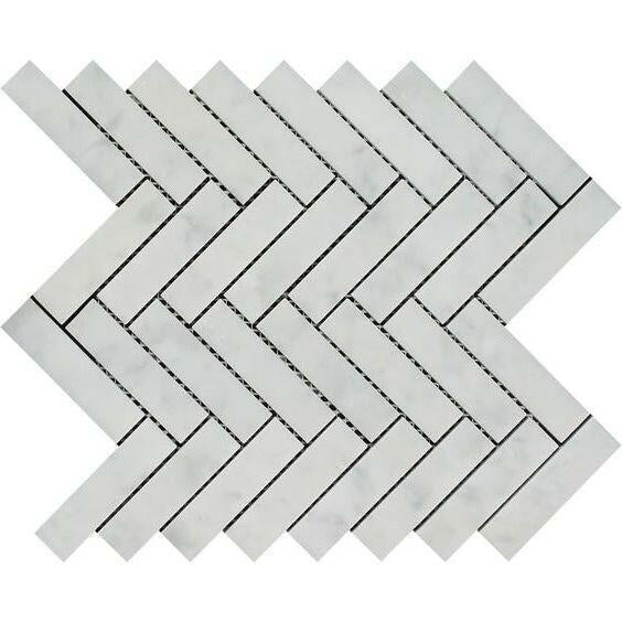 1x4 Carrara White Marble Honed Herringbone Mosaic Tile 1x4 Carrara White Marble Honed Herringbone Mosaic Tile - American Tile Depot