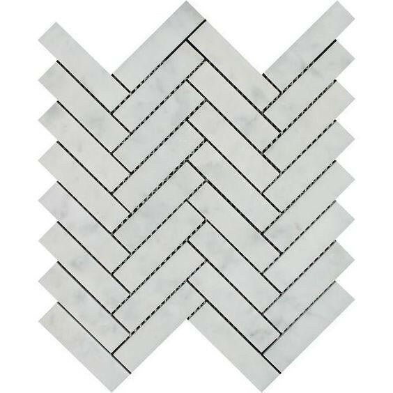 1x4 Carrara White Marble Honed Herringbone Mosaic Tile 1x4 Carrara White Marble Honed Herringbone Mosaic Tile - American Tile Depot