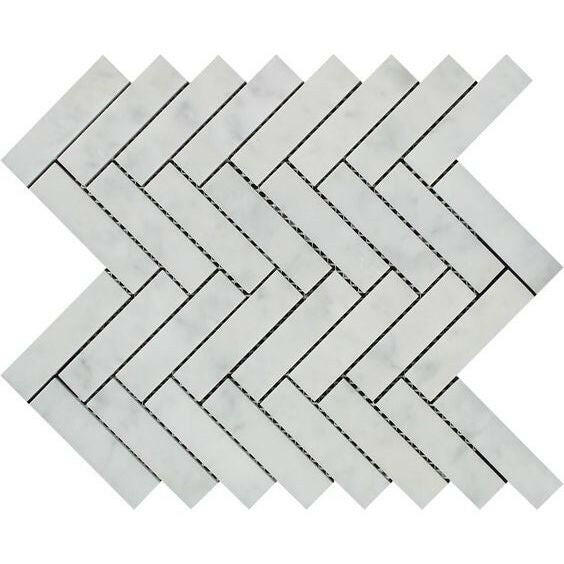 1x4 Carrara White Marble Honed Herringbone Mosaic Tile 1x4 Carrara White Marble Honed Herringbone Mosaic Tile - American Tile Depot