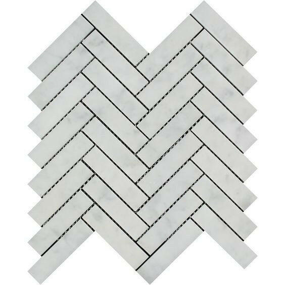 1x4 Carrara White Marble Honed Herringbone Mosaic Tile 1x4 Carrara White Marble Honed Herringbone Mosaic Tile - American Tile Depot