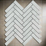 1x4 Carrara White Marble Polished Herringbone Mosaic Tile 1x4 Carrara White Marble Polished Herringbone Mosaic Tile - American Tile Depot